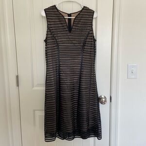 EUC | Muse women’s faux leather‎ black nude sheer sleeveless dress size 10